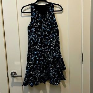 blue floral asymmetrical hem dress